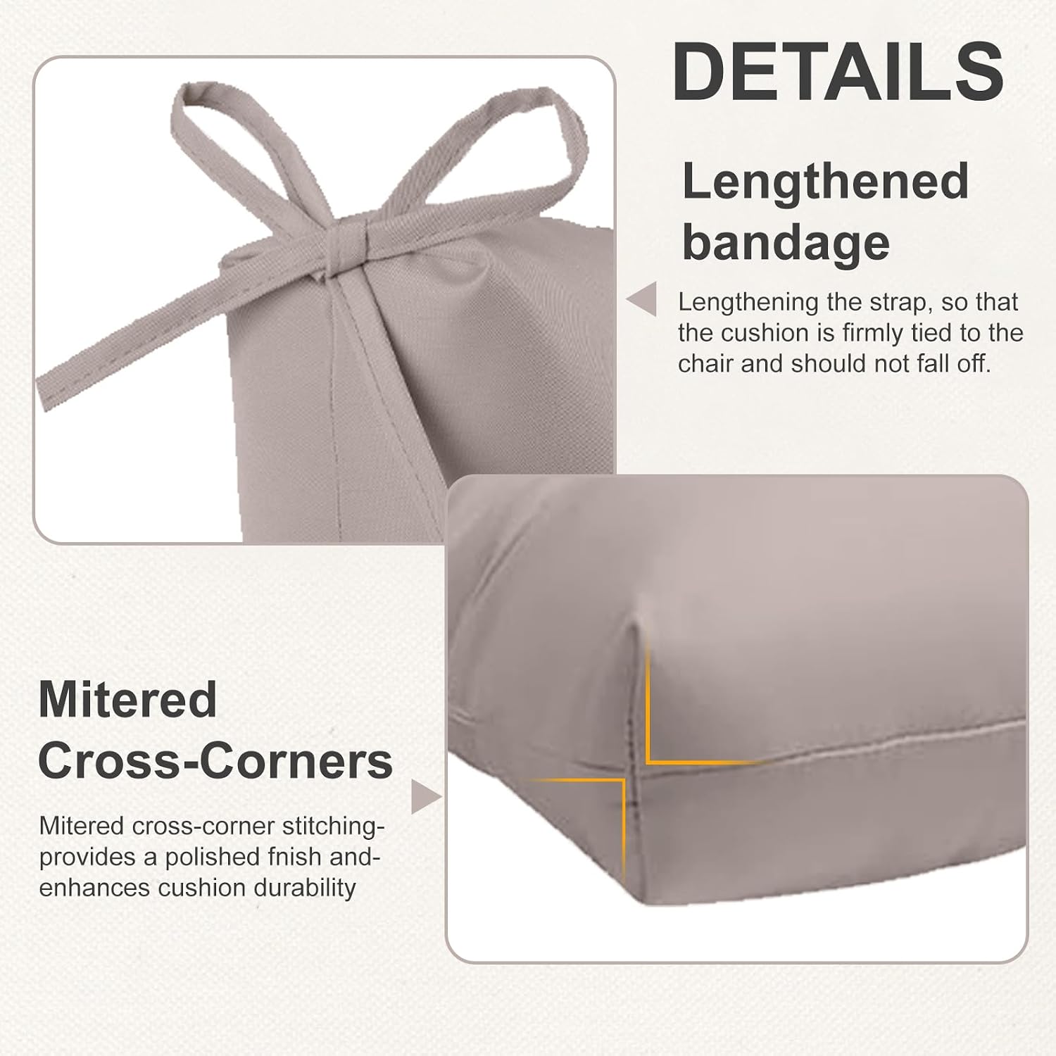 Outdoor High Back Chair Cushions 2-Pack, 44'x22'x 4' Fade-Resistant Waterproof Tufted Pads with Ties for Patio Rocking & Adirondack Chairs (Khaki)