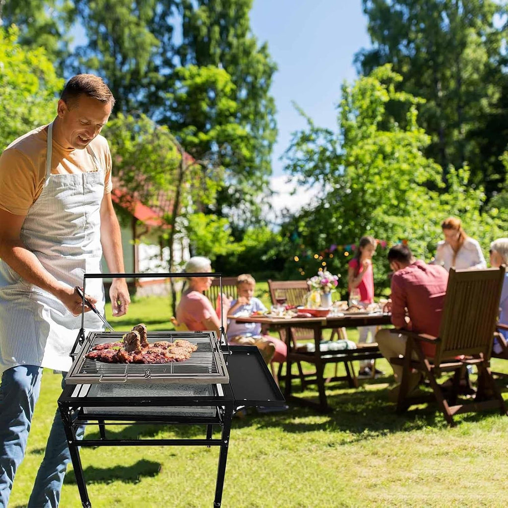 Portable Charcoal Grill,360° Rotating Barbecue Grill w/Wheels,Stainless Steel Cooking Grids,Adjustable Charcoal Tray,for Camping,Picnic,Patio