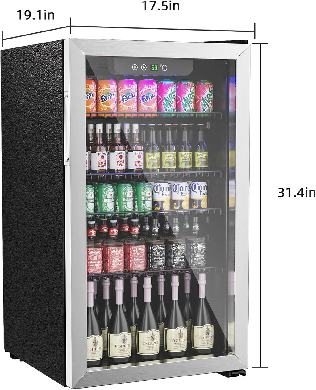 3.2 Cu.Ft Mini Fridge for 126 Cans, Small Refrigerator with Clear View Door and Adjustable Shelves, Quiet Beverage and Wine Fridge for Bedroom, Dorm, Office, Compact Drink Fridge for Storage