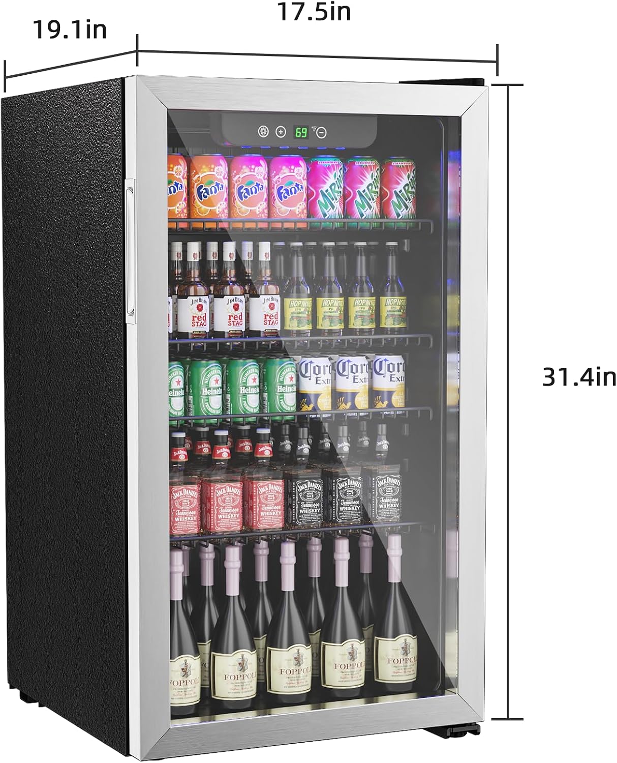 3.2 Cu.Ft Mini Fridge for 126 Cans, Small Refrigerator with Clear View Door and Adjustable Shelves, Quiet Beverage and Wine Fridge for Bedroom, Dorm, Office, Compact Drink Fridge for Storage