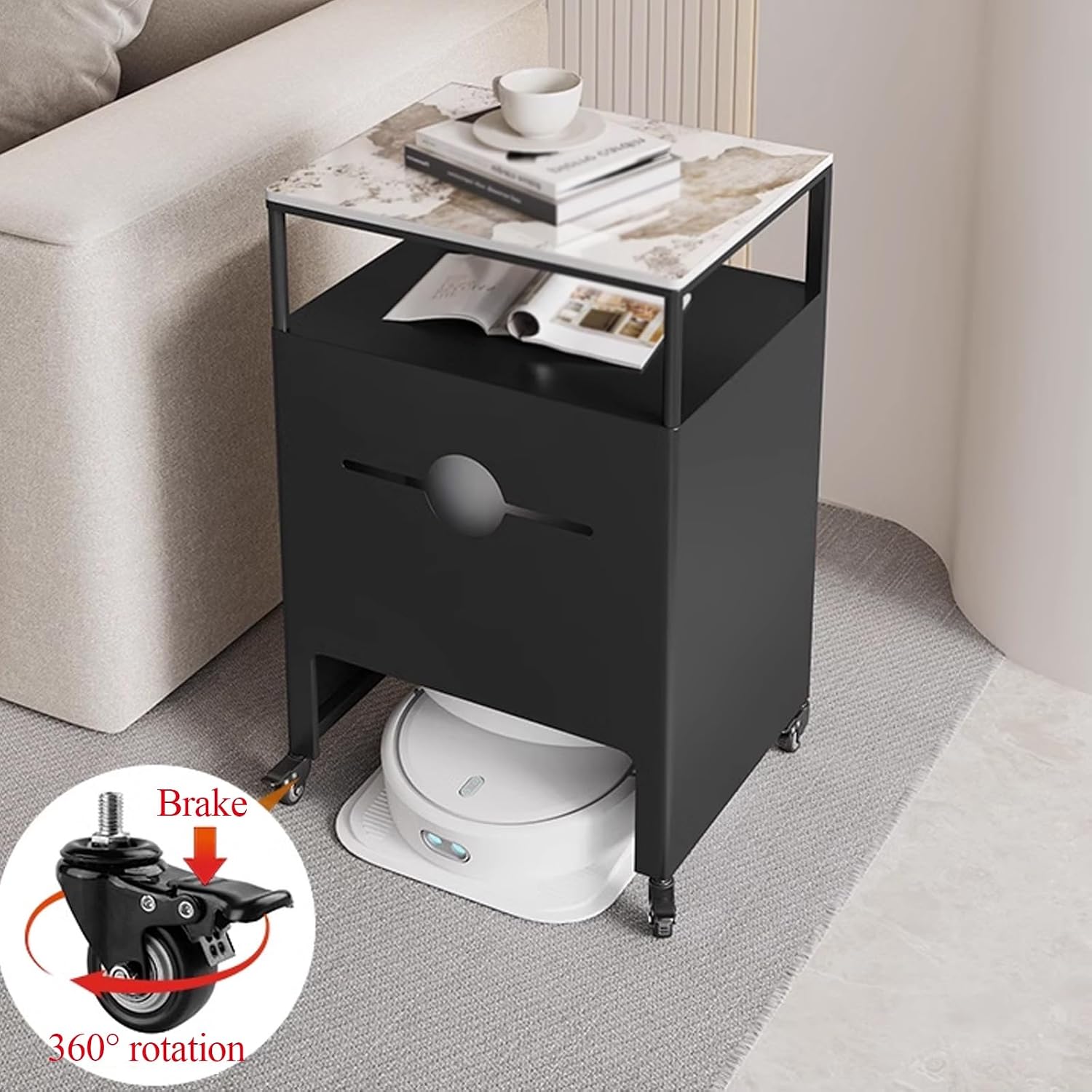 Tall Office Storage Cabinet for Robot Vacuum and Mop Self Emptying, Couch Side Table with Storage on Wheels, End Table for Robot Vacuum's Nest House(40 * 40 * 75cm)