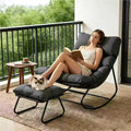 Outdoor and Indoor Rocking Chairs, Comfy Patio Chair, Rocking Chair with Ottoman and Sturdy Metal Frame, Balcony Chairs with Thickened Cushion, Silla Mecedora for Patio Porch Garden Living (Grey)