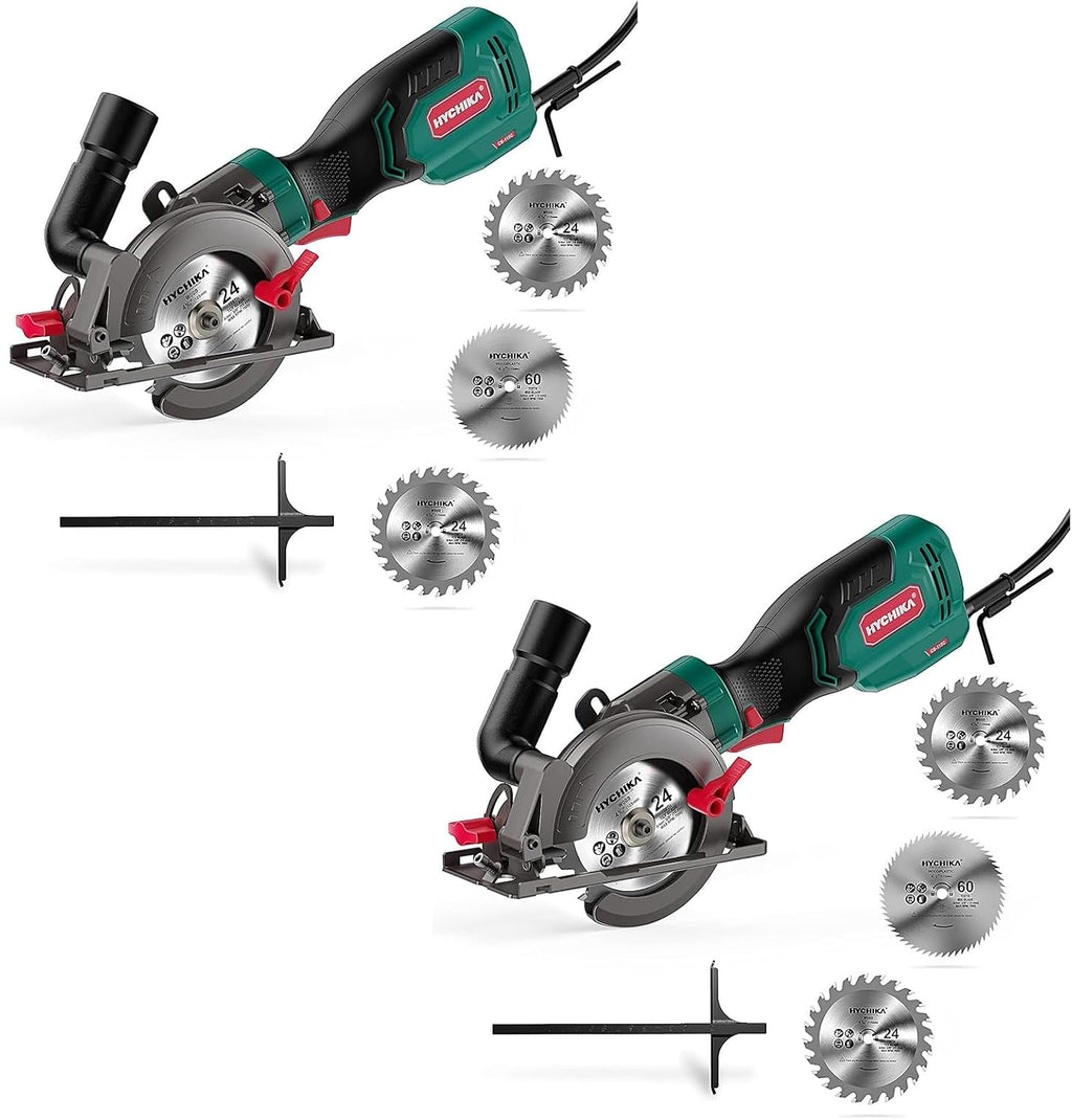 2 Sets of 6.2A Mini Circular Saw with 3 Blades (4-1/2'), Compact Hand Saw Max 1-7/8' Cutting Depth, 3500RPM, Rubber Handle & 10ft Cord for Wood, Metal, Plastic, Tile,2-Power Tool Set Combo Kit