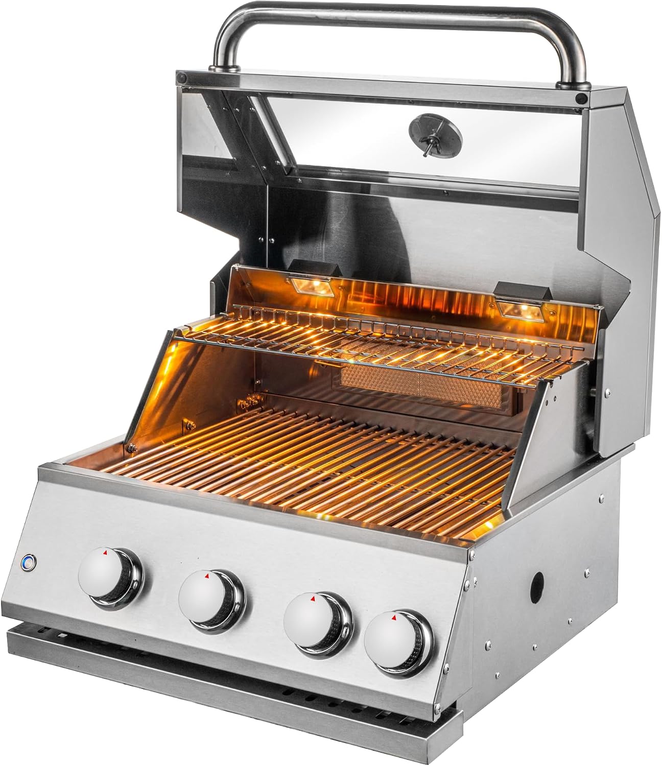 CHALEUR 23' VIEW 3 LINE GAS GRILL 3-BURNER + 1 REAR INFRARED - Built-In Stainless Steel Outdoor Kitchen Grill Head - Liquid Propane - Professional BBQ Insert with Glass Viewing Window