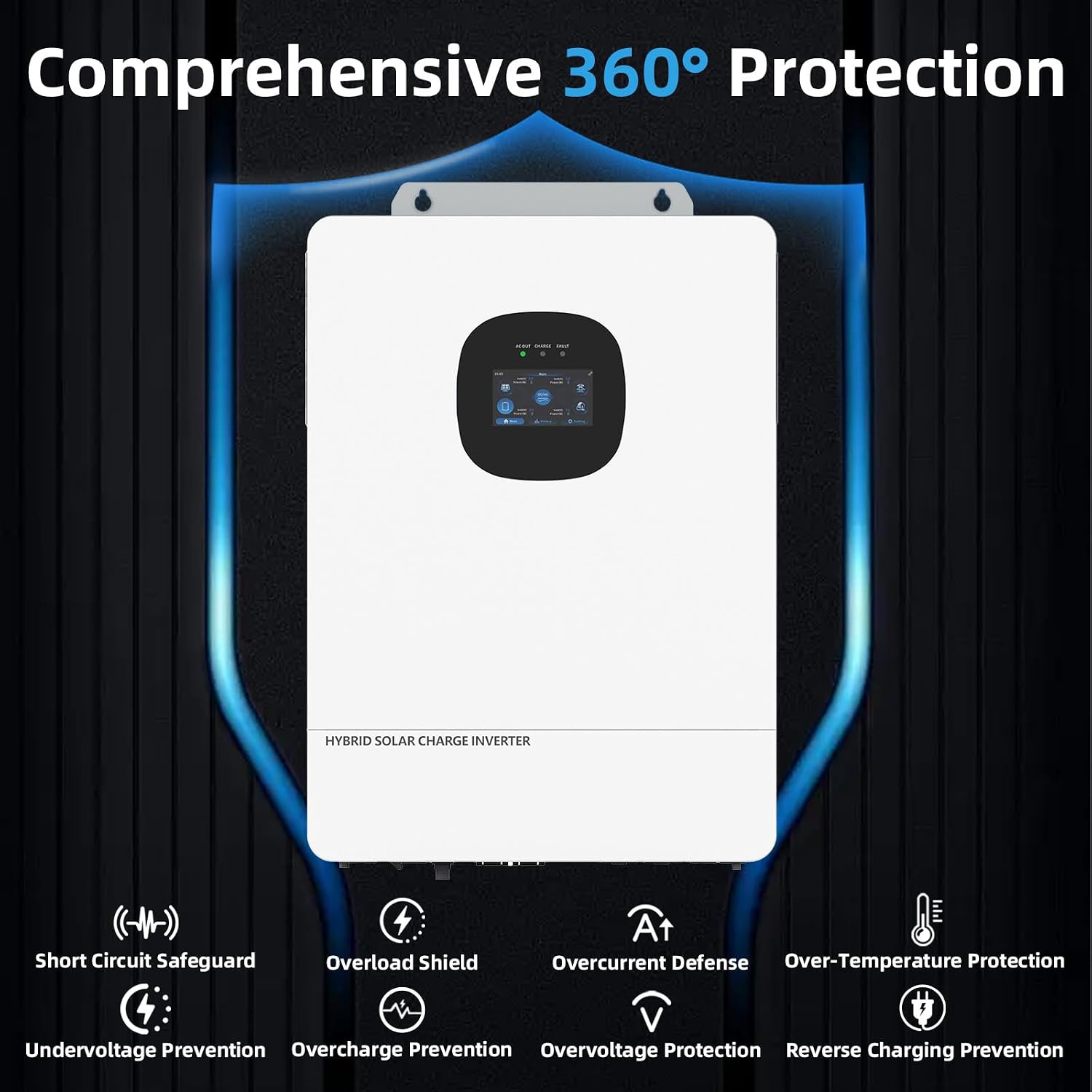 POWLAND 10000W Grid-Tied Hybrid Solar Inverter with WiFi | Battery-Free Design | 48V DC to 120V/240V AC Split Phase | Built-in 250A MPPT | Works with 48V LiFePO4/Lead Acid Batteries, UL1741