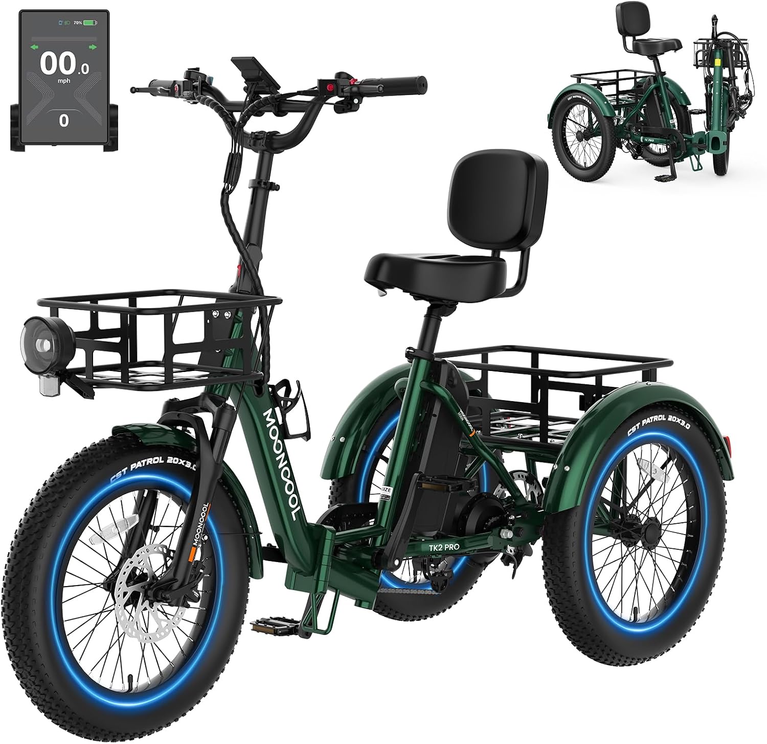 MOONCOOL Electric Trike for Adults, 500W/750W 48V Electric Tricycle for Adults, 20'x3.0' Fat Tire 3 Wheel Electric Bike, Folding Aluminum Adult Tricycle with Removable Battery