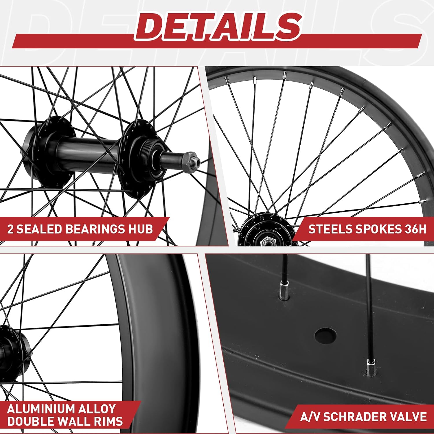 WEEROCK 20/26 x 4.0 Inch Bike Front Rear Wheelset, 4.0' Wide Aluminium Alloy Wheelset with Quick Release, Compatible with Disc Brake, Threaded Freewheel for 20'/26' Snow Bicycle, Fat Tire Bicycles