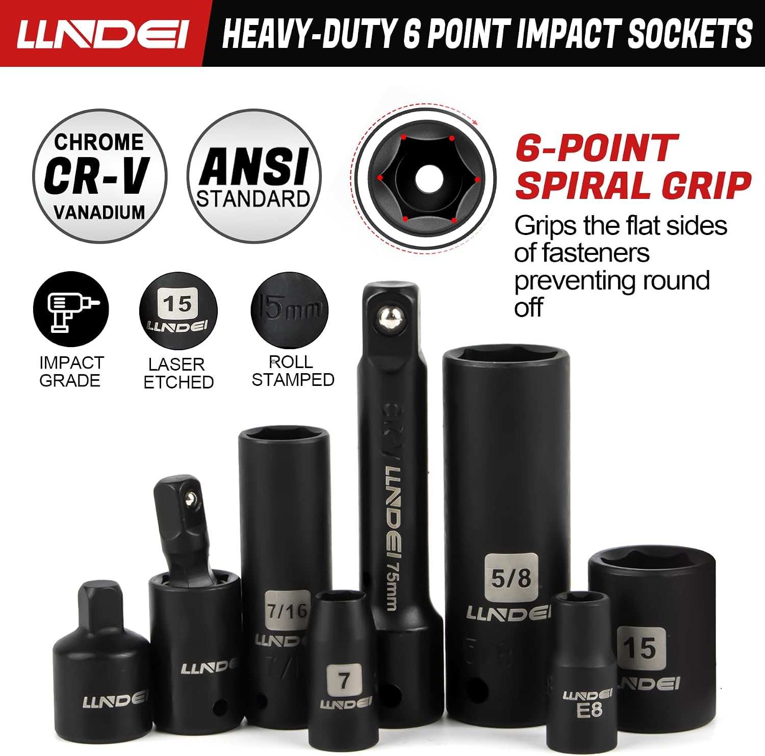LLNDEI 1/4 & 3/8 Inch Drive Impact Socket Set, 186 Pieces Metric and Standard Full Sockets, CR-V Deep & Shallow Sockets Tool Set with Ratchet Wrench Handle, Spark Plug Socket, Bits for Mechanic
