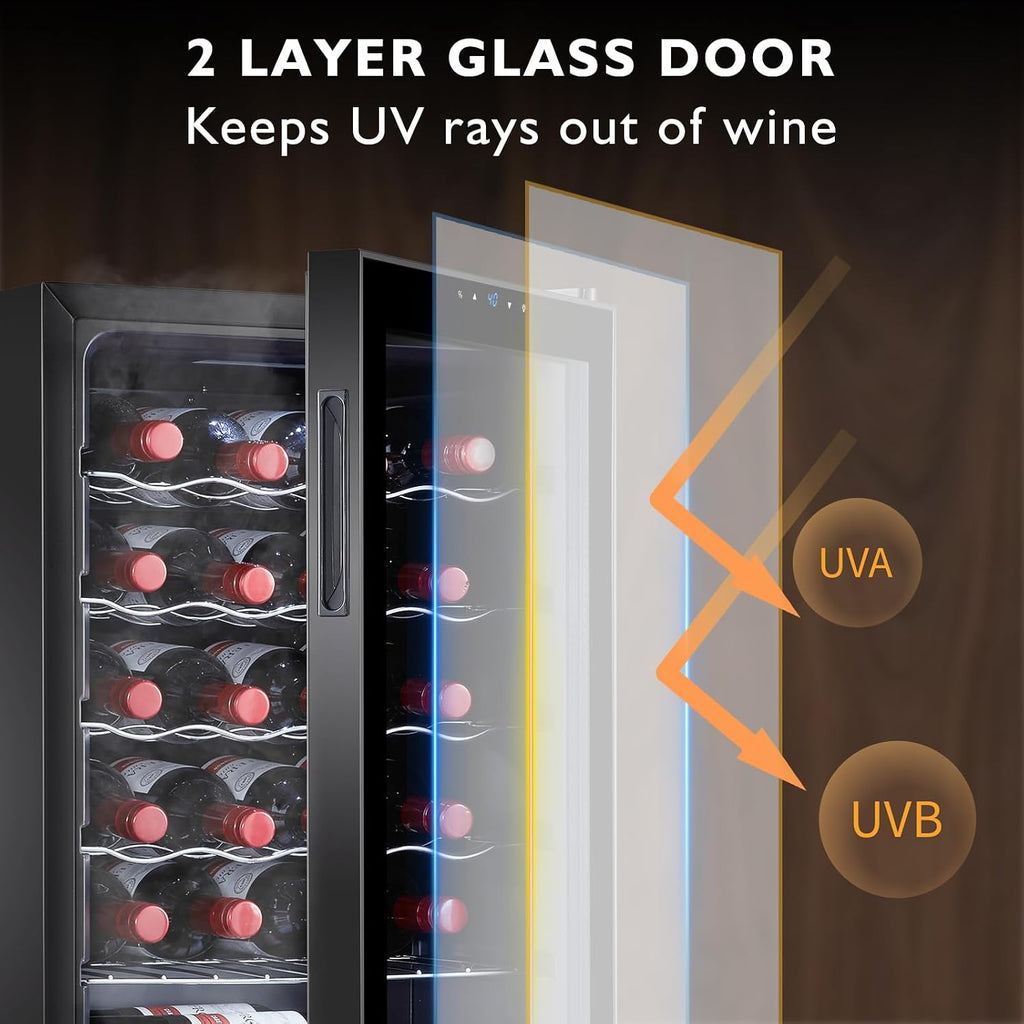 24 Bottle Mini Fridge, Small Freestanding Wine Cooler Refrigerator for Red and White with 40-66F Digital Temperature Control Glass Door