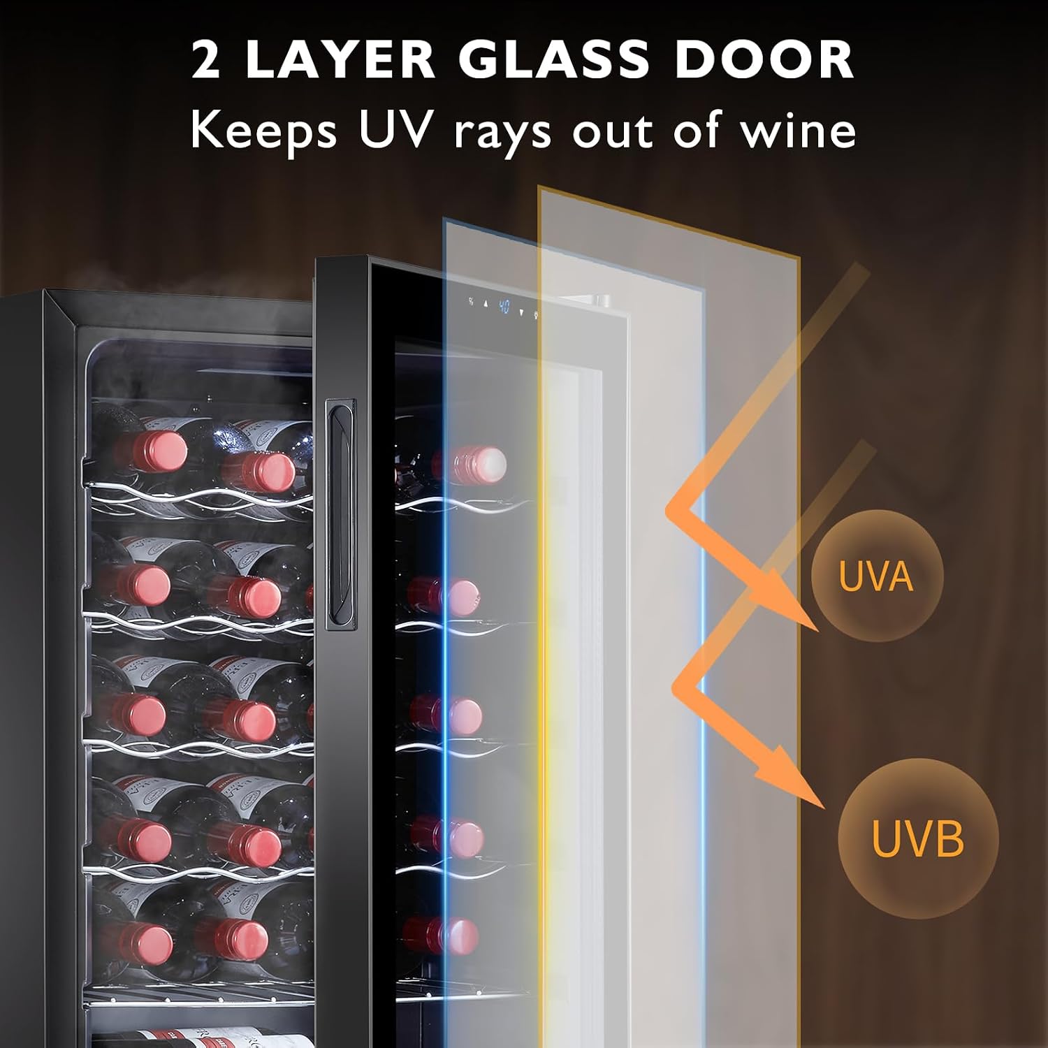 24 Bottle Mini Fridge, Small Freestanding Wine Cooler Refrigerator for Red and White with 40-66F Digital Temperature Control Glass Door
