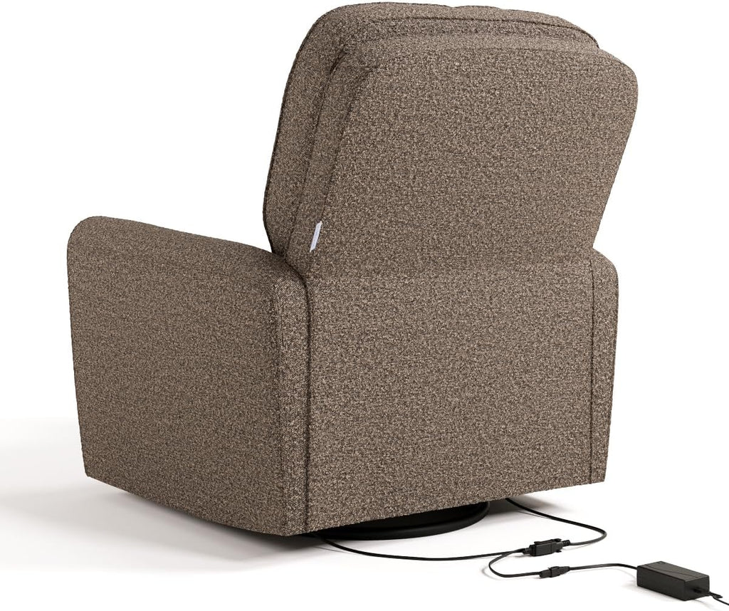 Storkcraft Amalfi Deluxe Power Recliner Swivel Glider – Premium Electronic Nursery Rocking Chair, Oeko-TEX 100 Certified, Includes Dual-USB Charging Port with USB-A & USB-C (Mountain Brown Boucle)