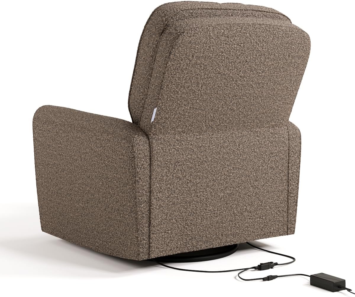 Storkcraft Amalfi Deluxe Power Recliner Swivel Glider – Premium Electronic Nursery Rocking Chair, Oeko-TEX 100 Certified, Includes Dual-USB Charging Port with USB-A & USB-C (Mountain Brown Boucle)