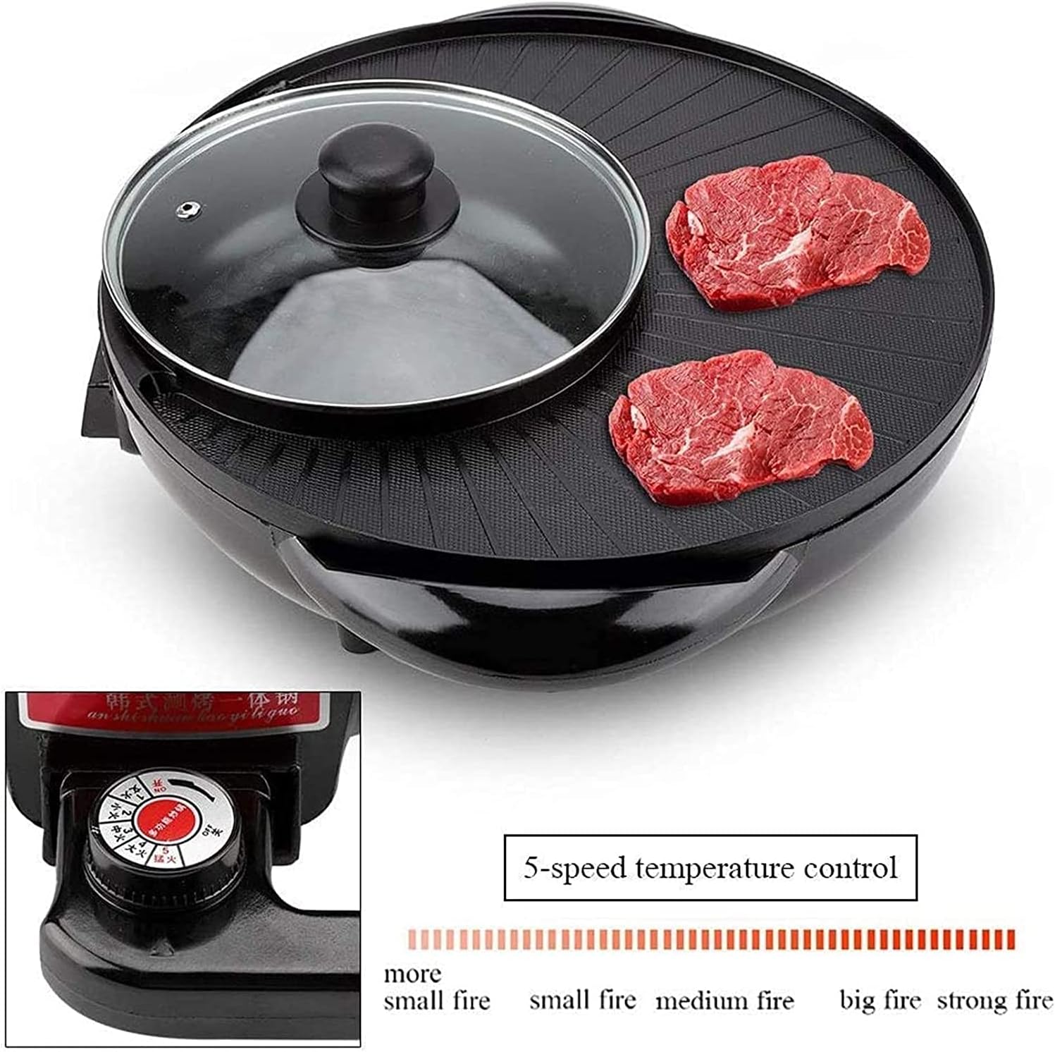 2 In 1 Electric Pan Hot Pot-Multi-functional BBQ Frying Cook Grill Korean non-stick pan Kitchen