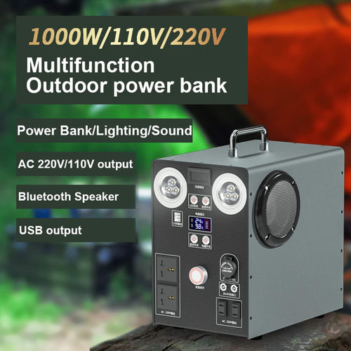 1000 W Portable Power Station, Solar Generator Backup Power Supply, with LED Light and Bluetooth Speaker, for Home Backup, Emergency, Outdoor Camping Or RV Travel(220V/1000w~1087wh)