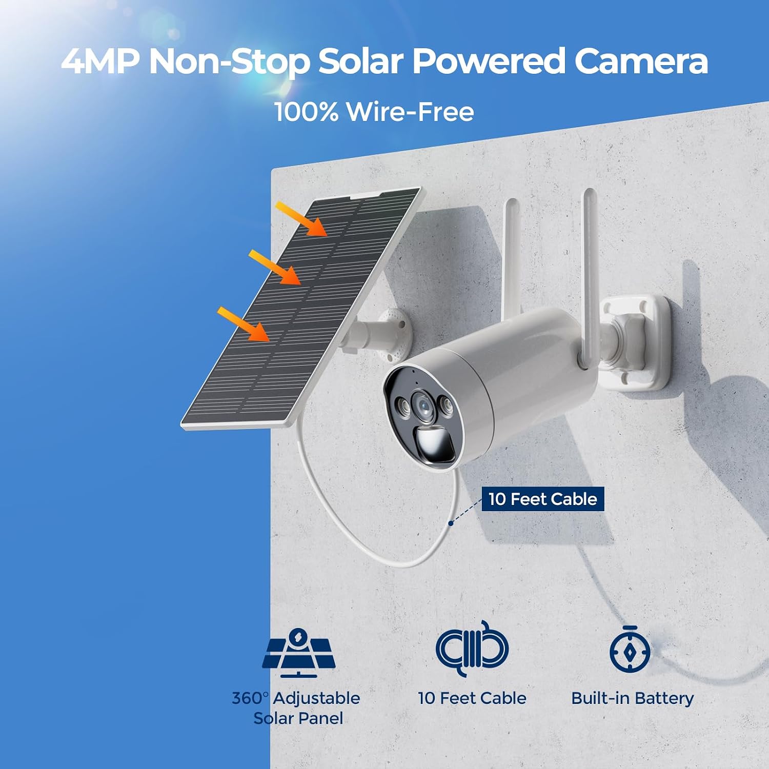 CAMCAMP Solar Security Cameras Wireless Outdoor, Home Security Camera System, 4MP Solar-Powered 6 Cam-Kit, 10CH NVR w/ 500GB HDD, 2.4G& 5G WiFi, Color Night Vision, Motion Detection, 2-Way Audio, IP66