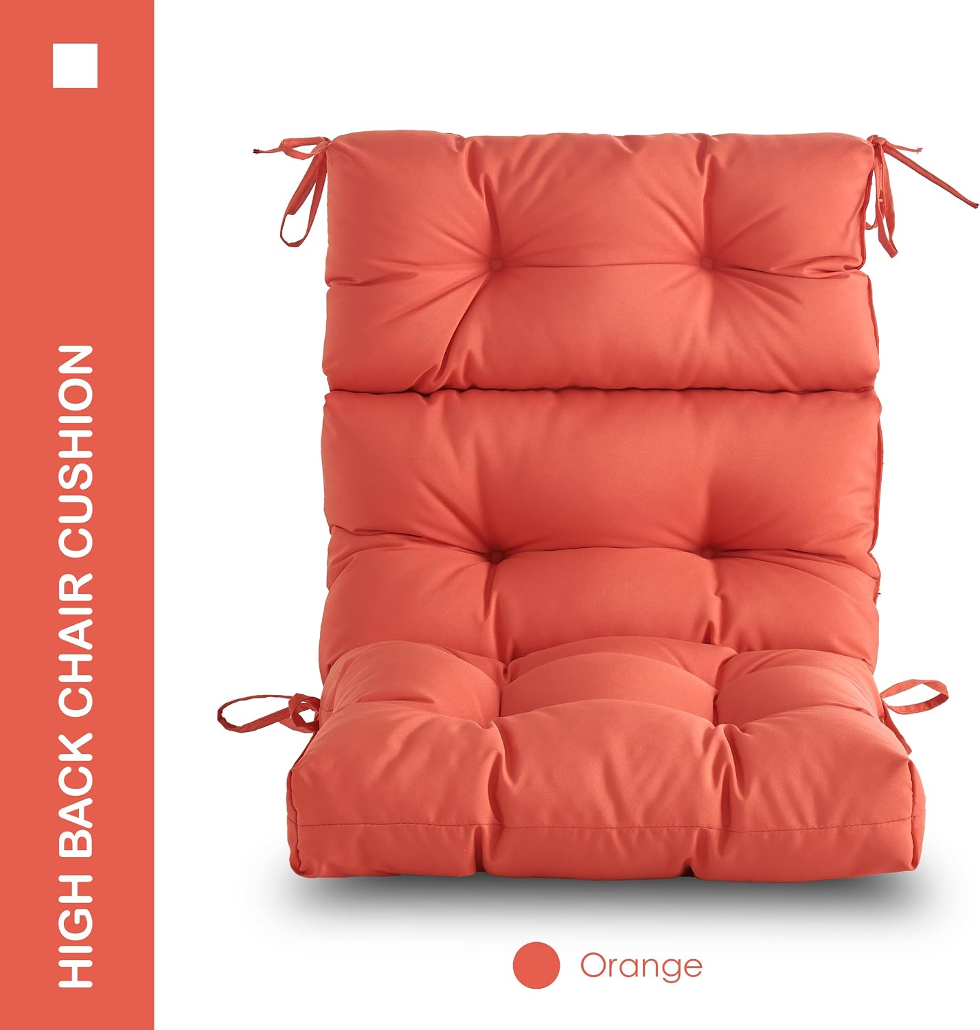 Outdoor Indoor High Back Chair Cushions Set of 4,Waterproof All-Weather Patio Adirondack Rocking Chair Cushions,Seat Back Chair Cushion for Outdoor Furniture with Ties,45x22 Inch, Orange