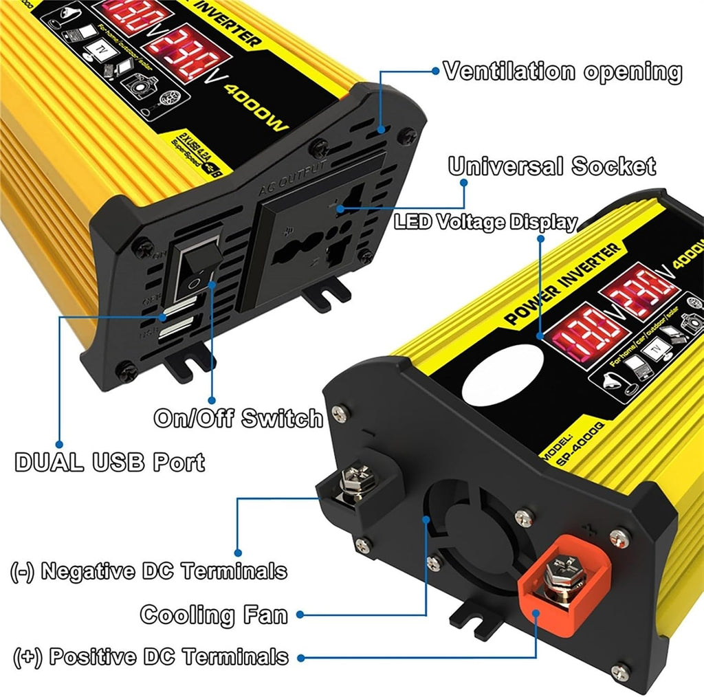 4000W Solar Power Inverter Kit - 12V to 110V/220V Converter with 30A Charge Controller & 18W 12V Solar Panel | Portable Solar Generator for Home, RV, Off-Grid Emergency Backup(Yellow,12V-220V)