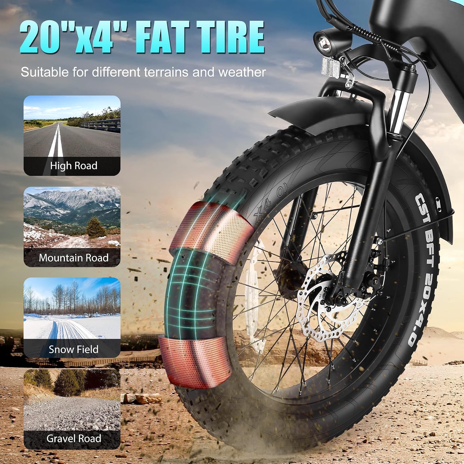 Wooken Electric Bike for Adults, 500W Motor Ebike,20'x4.0' Fat Tire Electric Bike,48V 624WH Removable Lithium-ion Battery,Up to 60 Miles,Step-Thru Electric Mountain Bike,SGS Certified to UL 2849