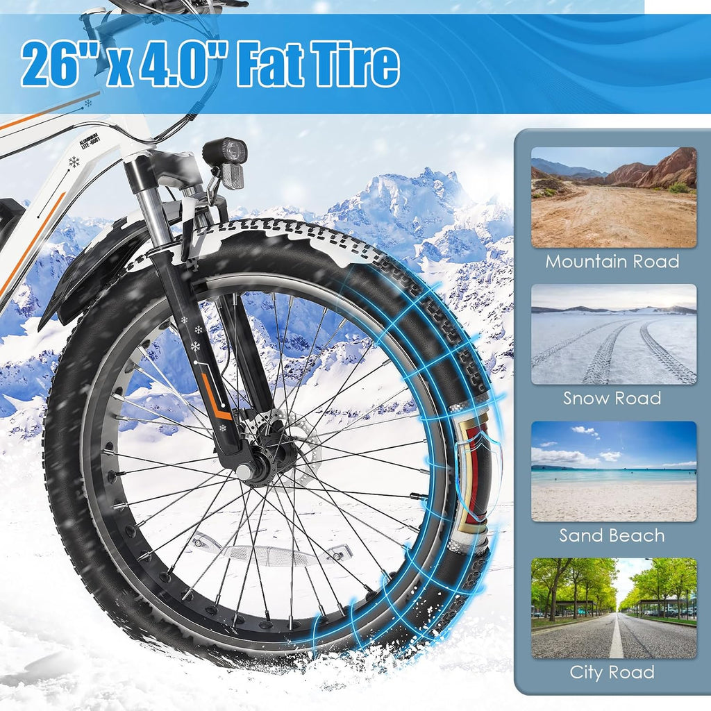 GOCIO 26' Fat Tire Electric Bike for Adults - 48V 750W Powerful Motor, 40 Miles Range, Dual Suspension, All-Terrain E-Bike