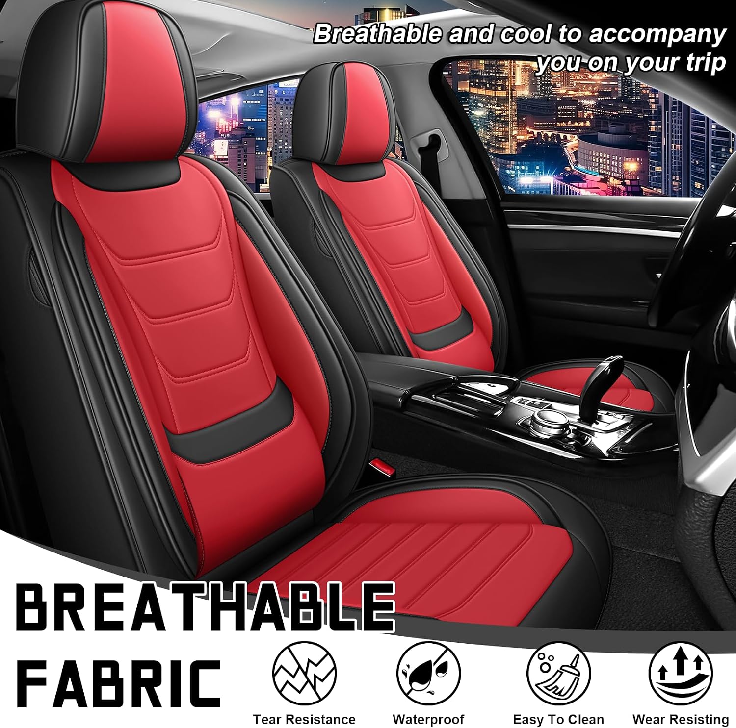 Car Seat Cover Full Set for Kia Sorento Seat Covers 2003-2025, Nappa Leather Waterproof Seat Covers for Cars, Airbag Compatible, Universal Automotive Seat Covers(Standard Front Row/Black Red)