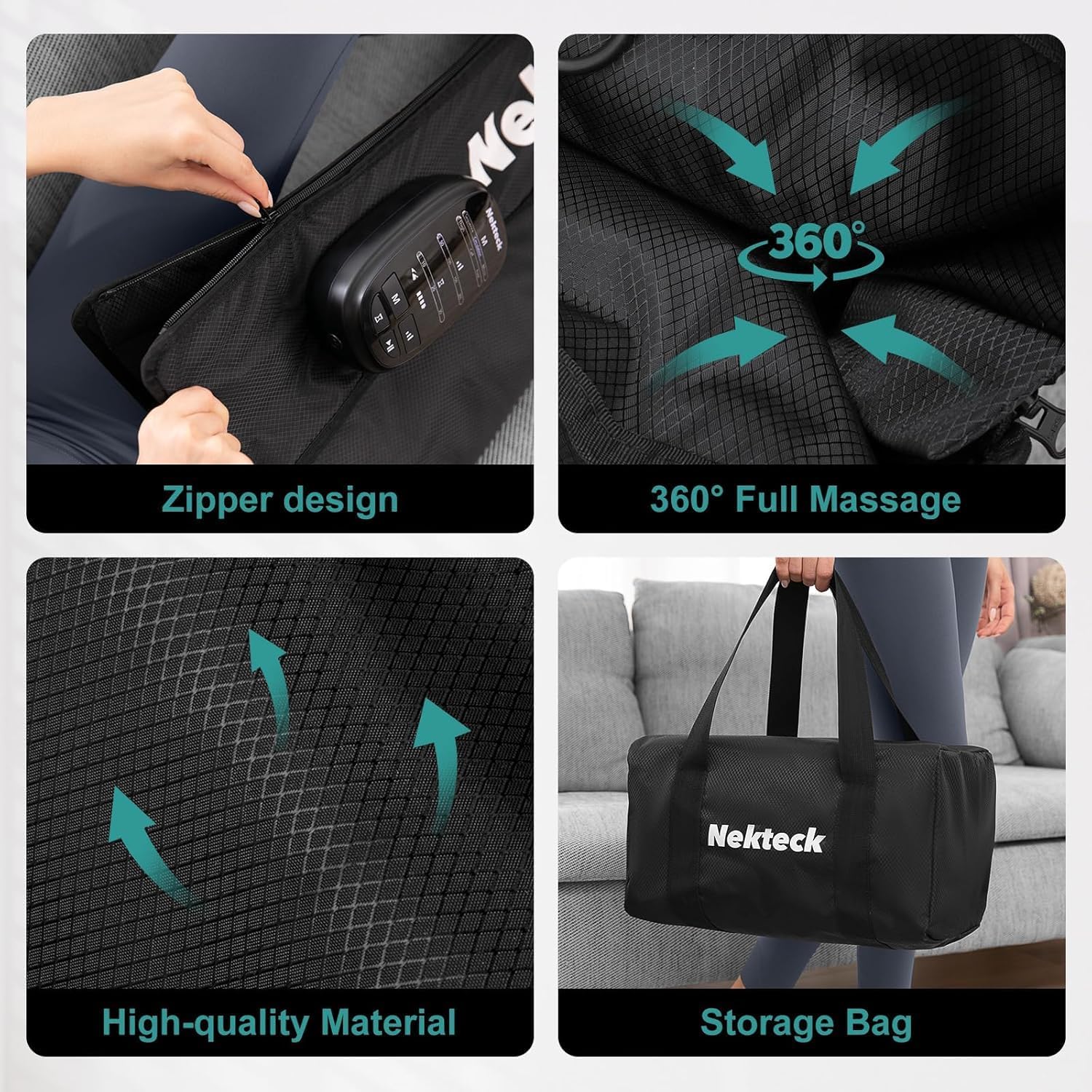 Nekteck Leg Compression Massager Recovery System, Cordless Foot and Leg Massager for Circulation and Pain Relief, Rechargeable Compression Boots with 6 Modes 4 Intensities, Legs Relaxation