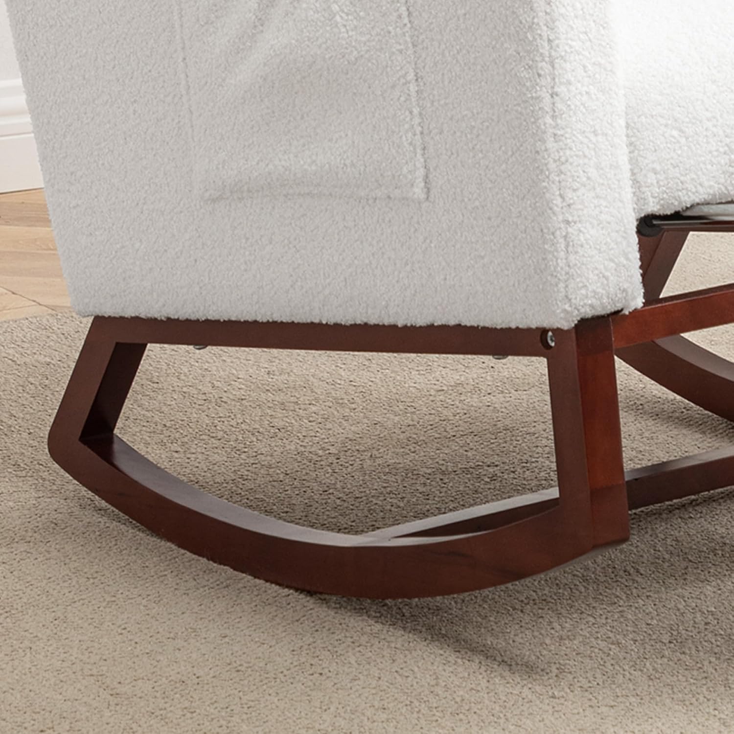 HCHAIRH Rocking Chair Nursery with Foot Rest, Wingback Nursery Rocking Chairs Sherpa Nursing Chairs Glider Rocker with Pillow for Living Room, Bedroom, Teddy White