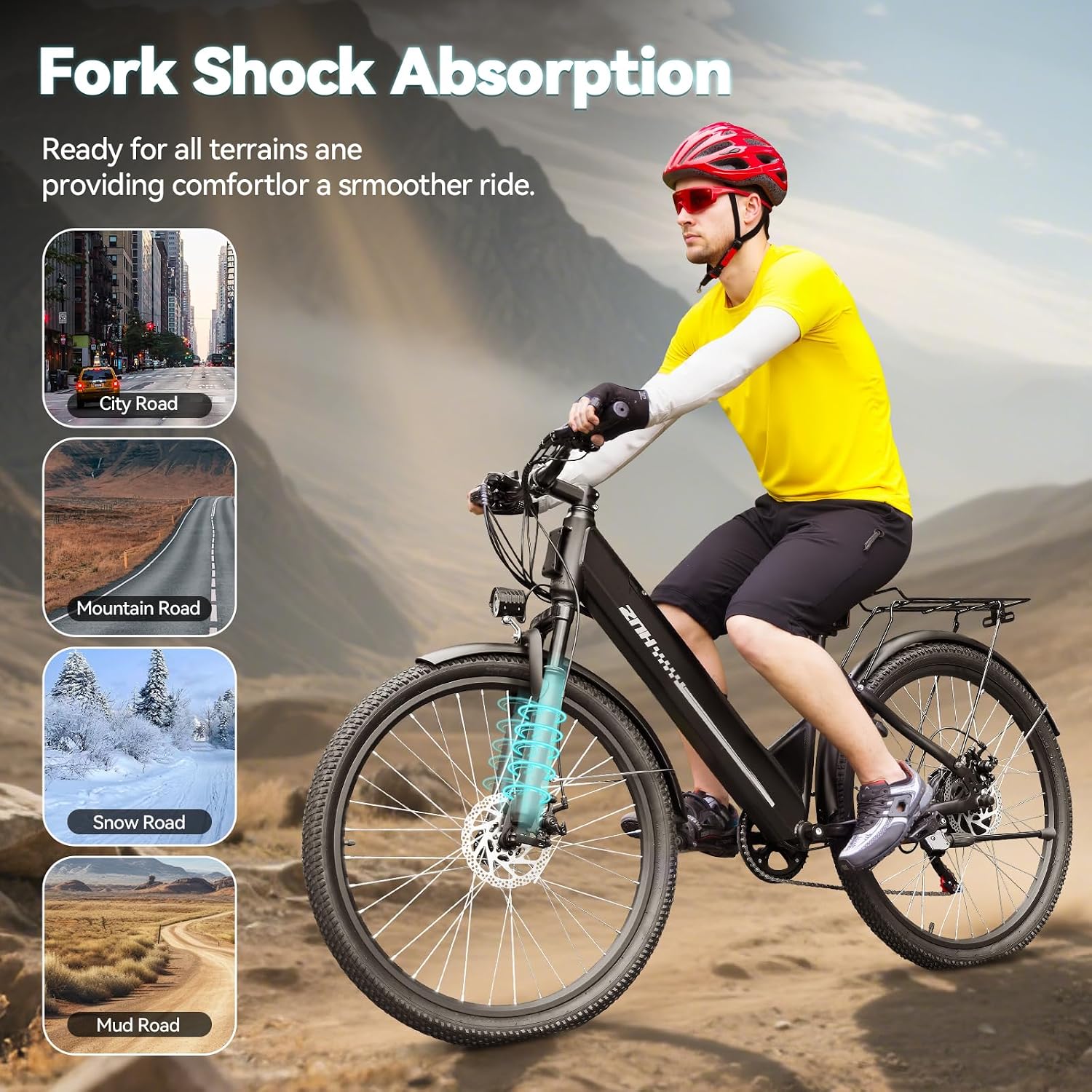 ZNH Electric Bike, 750W Peak Motor Electric Mountain Bike for Adults With 48V 13Ah Removable Battery, 20MPH 26'' Electric Bike, Suspension Fork, LED Display, Fat Tire Commuter EBike, Black (17S-Black)