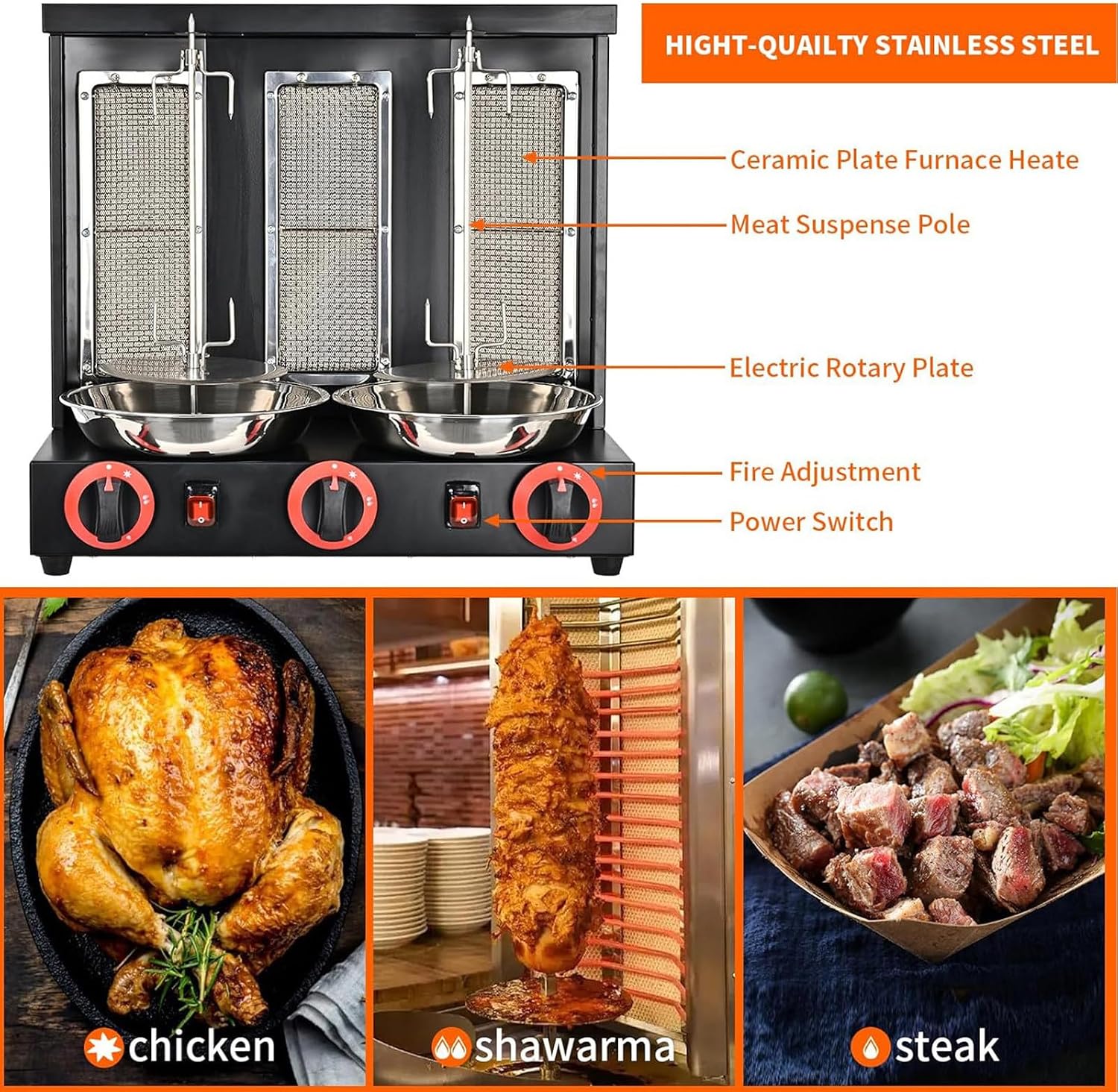 Barbecue Grill, Automatic Gas Electric Barbecue Grill, Vertical Barbecue Grill, Stainless Steel Cooking Tools, Barbecue Cooker Machine
