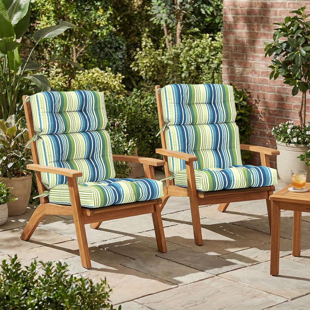 Outdoor High Back Patio Chair Cushions, Tufted Rocking Chairs Cushions, Adirondack Cushions for Garden Porch Home Office Chair Use, 44' x 22' x 4', 2 Pack,Stripe Blue Green