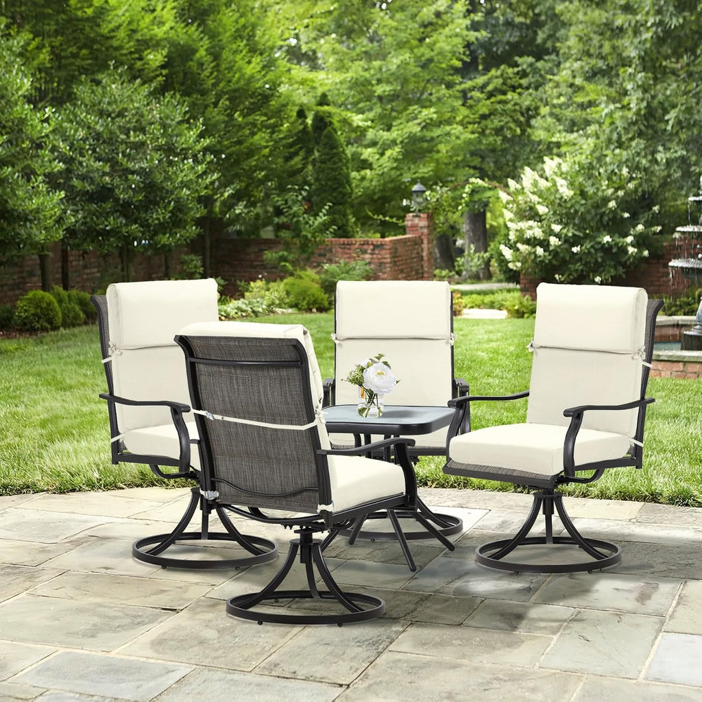 BPS 20 x 20 Inch Outdoor Rocking Chair Cushion Set of 4, Fade-Resistant and Water-Resistant Olefin Fabric Patio Chair Cushions with Removable Cover and Straps for Outdoor/Indoor Swivel, Dining Chairs