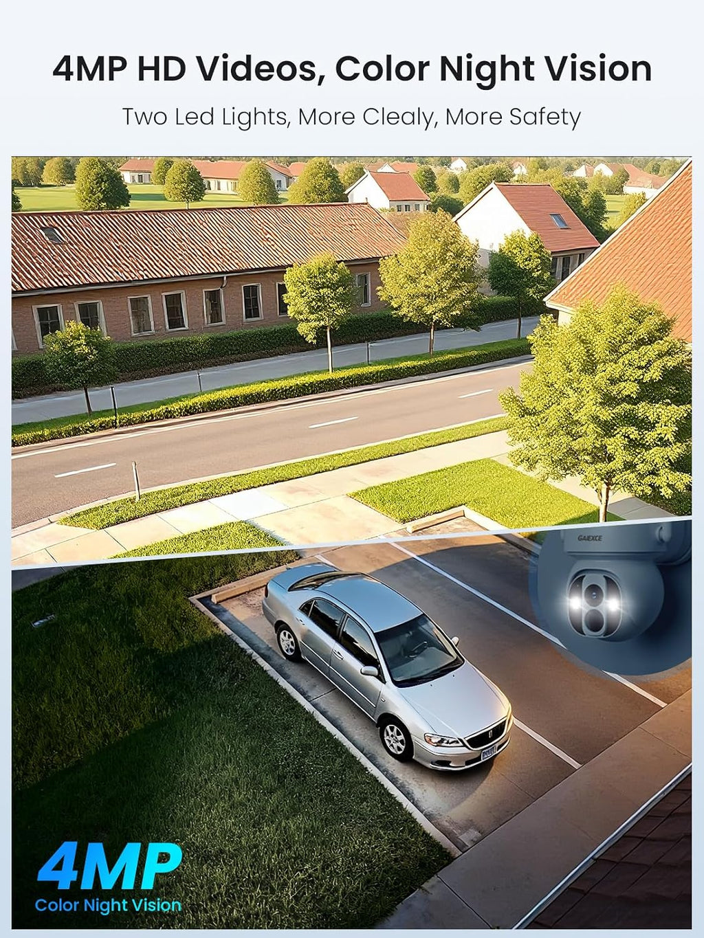 Solar Camera Outdoor Wireless, No Subscription, Expandable to 10CH, 2 Cam Kit Home Security Camera System, 4MP Color Night Vision, 360° Pan&Tilt, PIR/AI Detection, Works Offline & 2.4G/5G WiFi