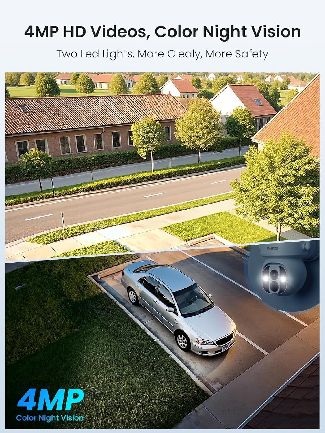 Solar Camera Outdoor Wireless, No Subscription, Expandable to 10CH, 2 Cam Kit Home Security Camera System, 4MP Color Night Vision, 360° Pan&Tilt, PIR/AI Detection, Works Offline & 2.4G/5G WiFi