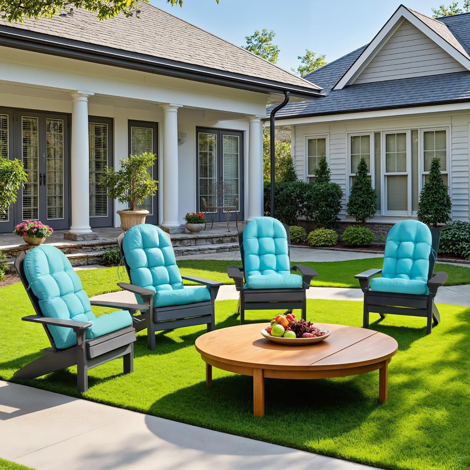 Sannwsg Adirondack Chair Cushion Set of 4, Rocking Chair Cushions, High Back Patio Cushions, Thickened Weather Resistant Patio Cushion with 6 Ties, Non Slip Fade & Waterproof