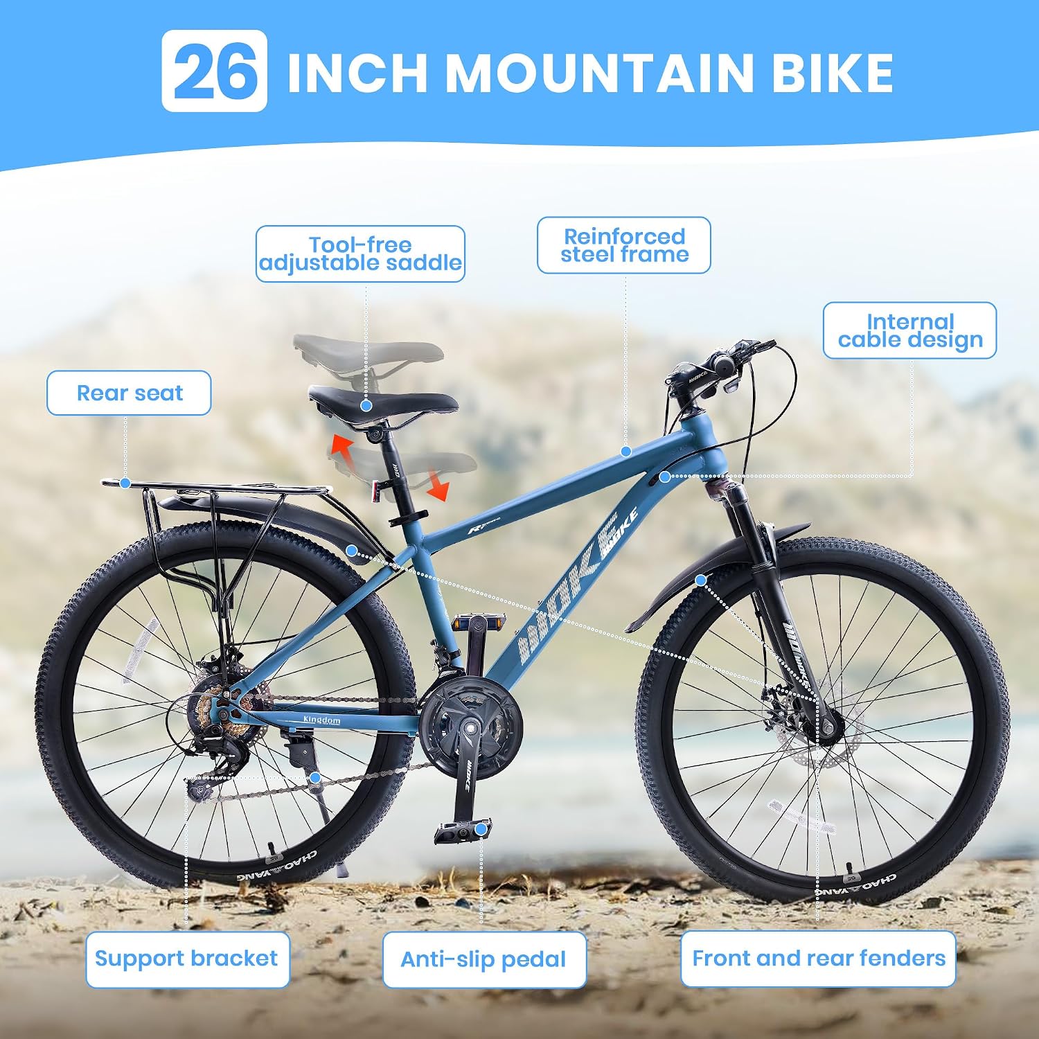 DEYGIA 24 26 inch Mountain Bike for Boys and Girls, 21-Speed Drivetrain, Kids Mountain Bike with Rear Rack, Suspension Fork, Dual Disc Brakes, Internal Cable, Kids' Bicycles with Multiple Colors