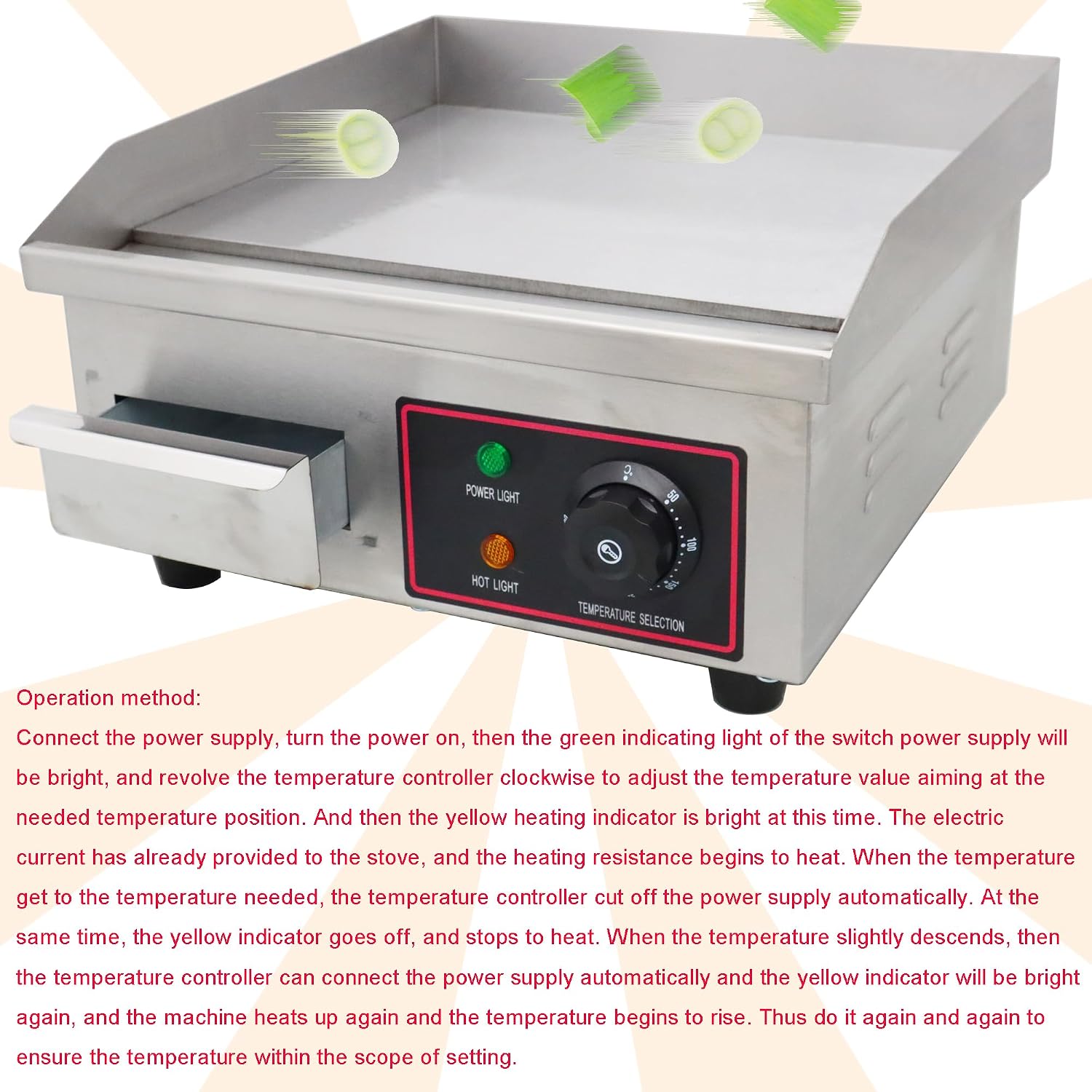 Electric Grill Griddle Camp Flat Cooking Griddle Grill Top Grill Hot Plate Stove Compact Stainless Steel Grill BBQ Plate Grill For Outdoor or Indoor 110V 14.17 * 11.81in Heating Size