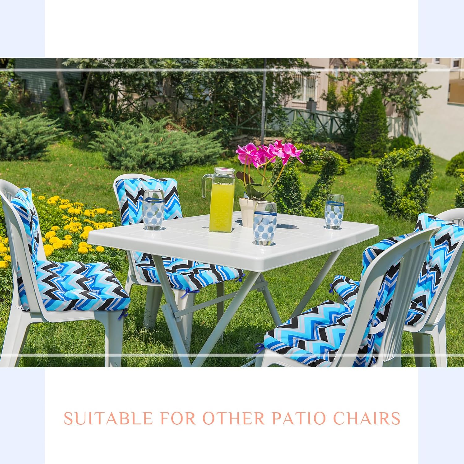 Hoteam 6 Set Patio Chair Cushions Outdoor 20 x 40 Inch High Chair Patio Cushion for Outdoor Furniture Waterproof Seat Rocking Indoor Thickened Pad(Geometric Style,Dark Blue)