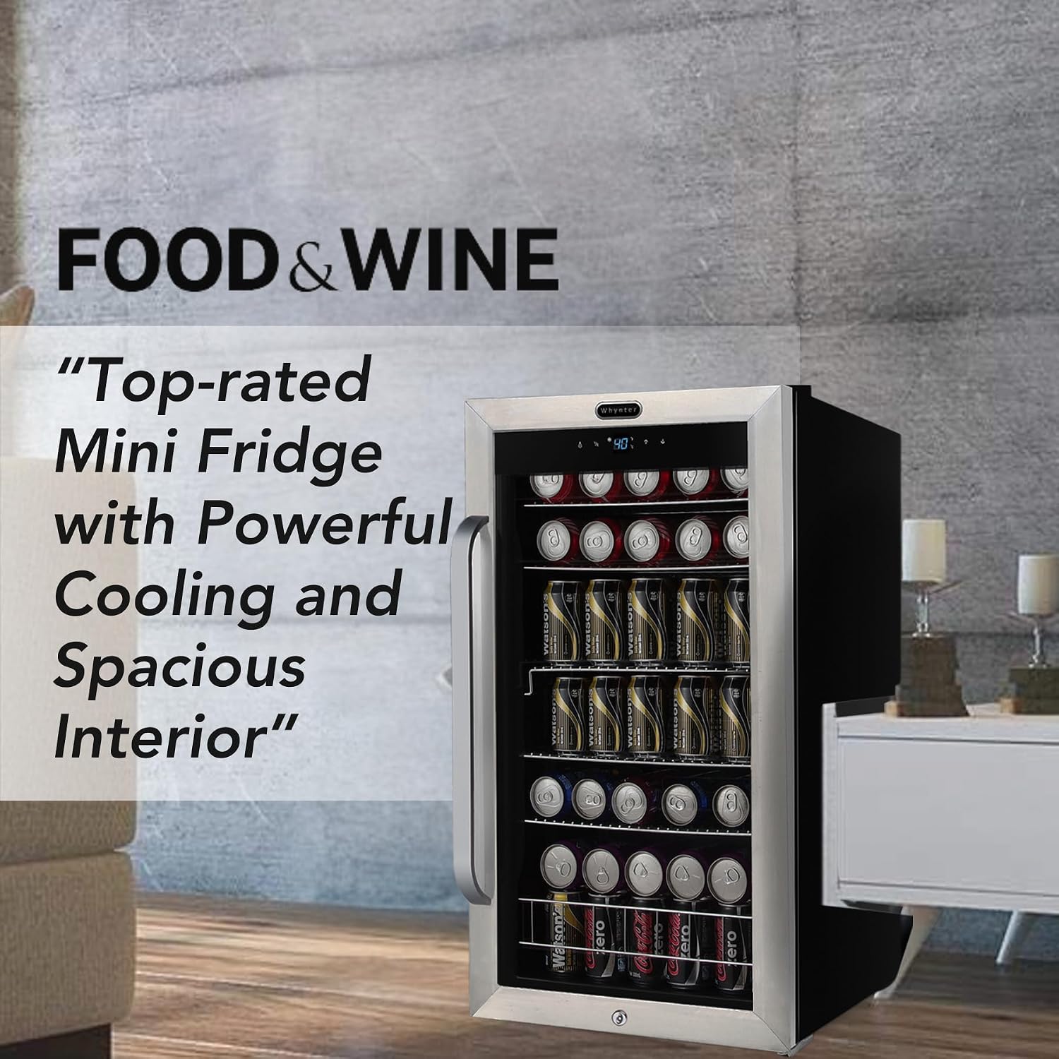 Whynter Beverage Refrigerator with Double-Layer Glass Door, 136-Can 3.4 Cu. Ft. Drink Mini Fridge with Lock & Digital Control, BR-1211DS, Stainless Steel