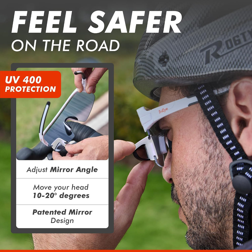 TriEye Cycling Glasses with Rear-view Mirror - Sports Sunglasses for Men & Women - UV-400 Protection