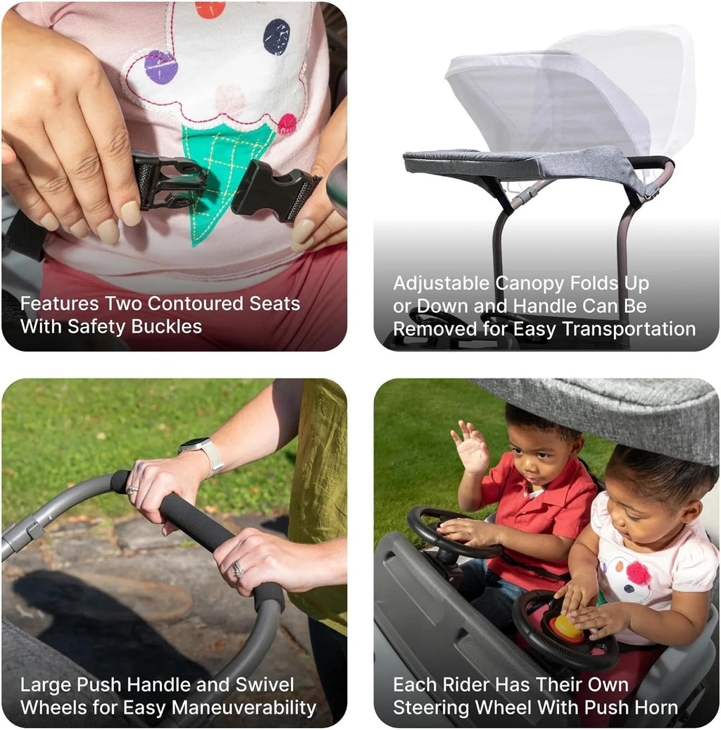 Step2 Side-by-Side Push Around SUV, Kids Push Car, 2 Seats, Stroller Substitute, Includes Seat Belts & Horns, Made of Durable Plastic, Max Weight 100 lbs., for Toddlers 1.5-5 Years Old, Gray