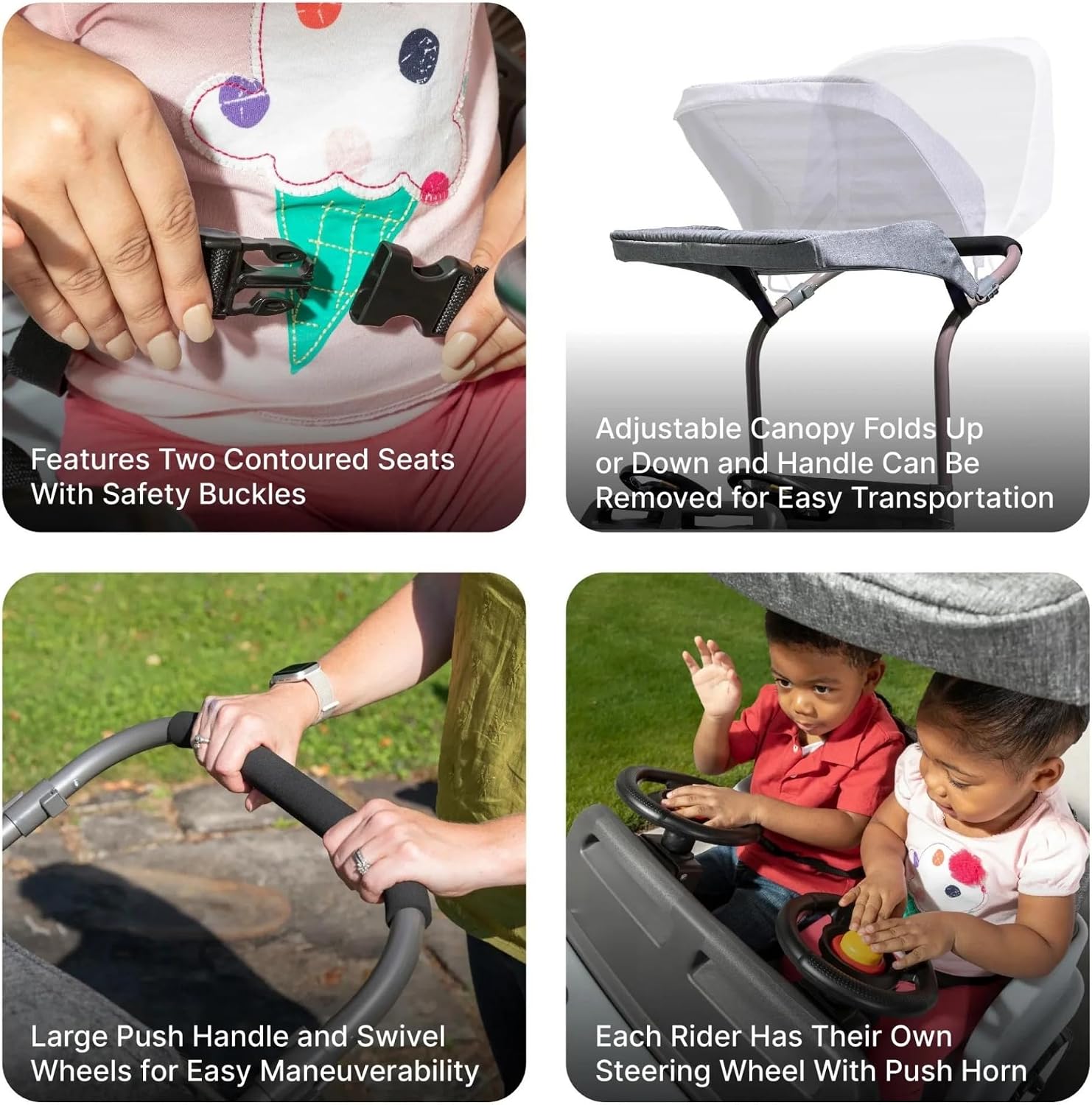 Step2 Side-by-Side Push Around SUV, Kids Push Car, 2 Seats, Stroller Substitute, Includes Seat Belts & Horns, Made of Durable Plastic, Max Weight 100 lbs., for Toddlers 1.5-5 Years Old, Gray