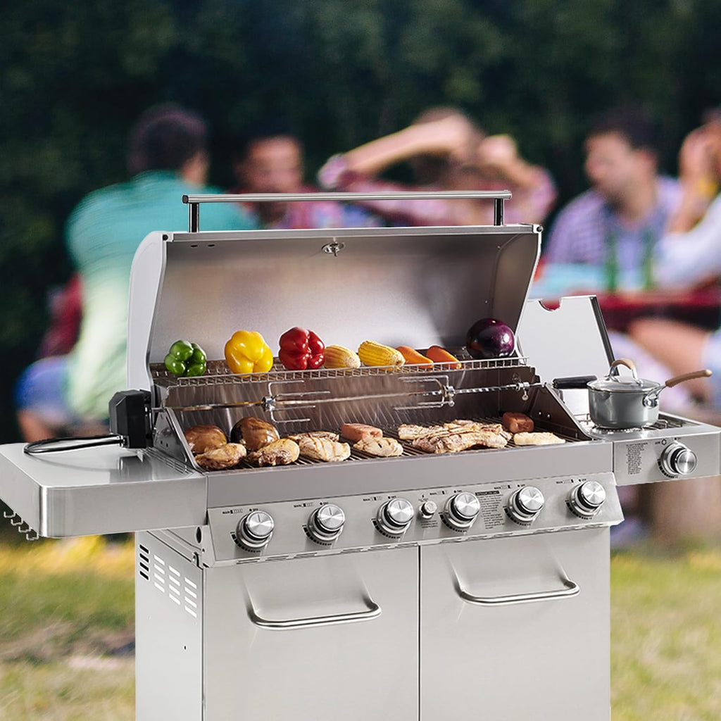 Monument Grills 77352 6-Burner Stainless Steel Cabinet Style Propane Gas Grill with Barbecue Tool Set(2 Items)