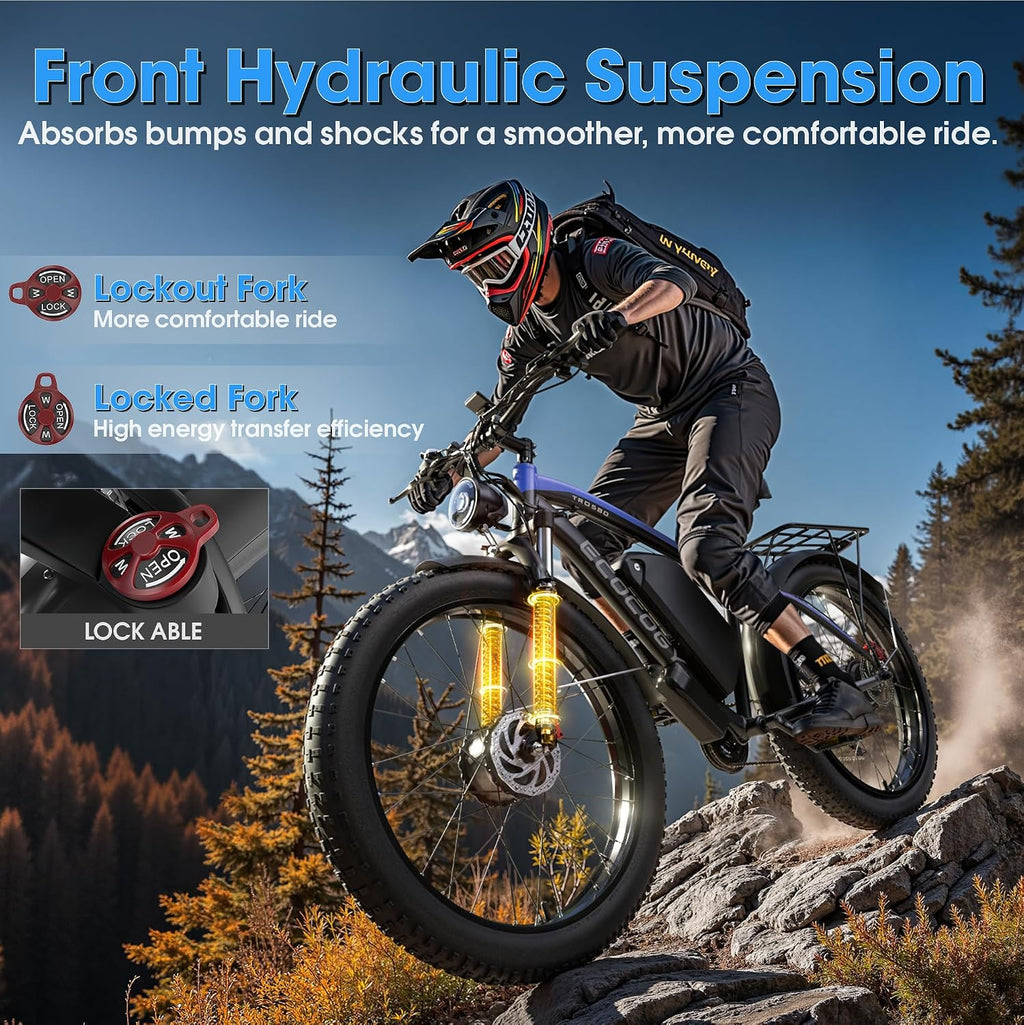 Electric Bike for Adults,Peak 6000W Dual Motor Ebike, 52V 32AH 30-100 Miles Up to 45 M P H 26' Fat Tire 7 Speed Electric Mountain Bike All Terrain Front Suspension Electric Bicycles