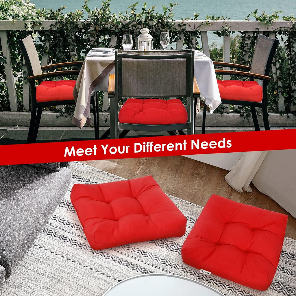 Giantex Set of 4 Tufted Patio Cushions, 4' Outdoor Seat Cushions, Waterproof & High Elasticity for Comfortable Sitting Experience, Square Chair Cushions for Indoor Outdoor Use, Red