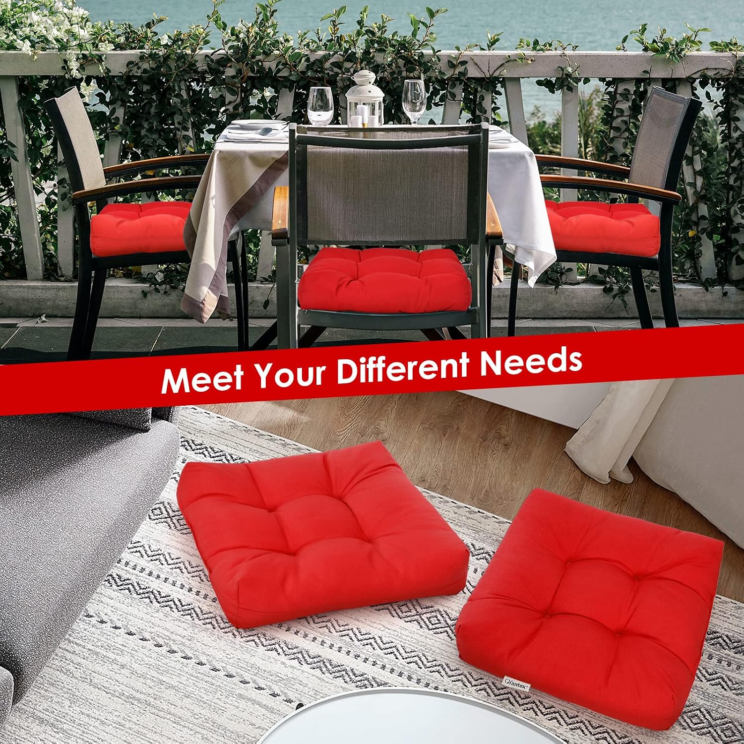 Giantex Set of 6 Tufted Patio Cushions, 4' Outdoor Seat Cushions, Waterproof & High Elasticity for Comfortable Sitting Experience, Square Chair Cushions for Indoor Outdoor Use, Red