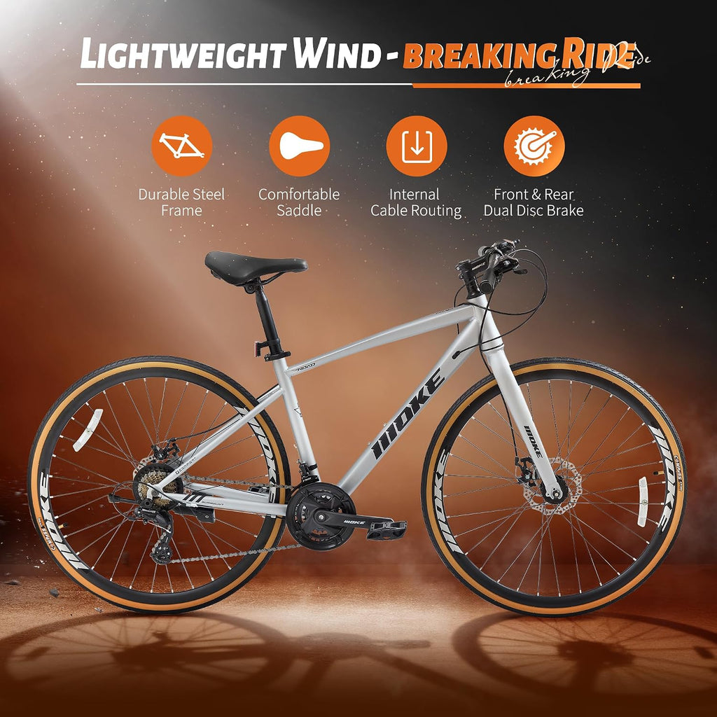 DEYGIA Hybrid Bike, 24-Speed 700C Wheel Hybrid Bicycle with Dual Disc Brakes, Trigger Shifting, Internal Wiring Frame, Lightweight City Commuter Bicycle for Men Women Adult, Multiple Colors