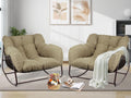 Outdoor Papasan Rocking Chair, Oversized Patio Rocking Chairs with Padded Cushion& Pillow-Comfortable Rocker Egg Chair for Front Porch, Garden, Patio, Backyard,2PC,Khaki