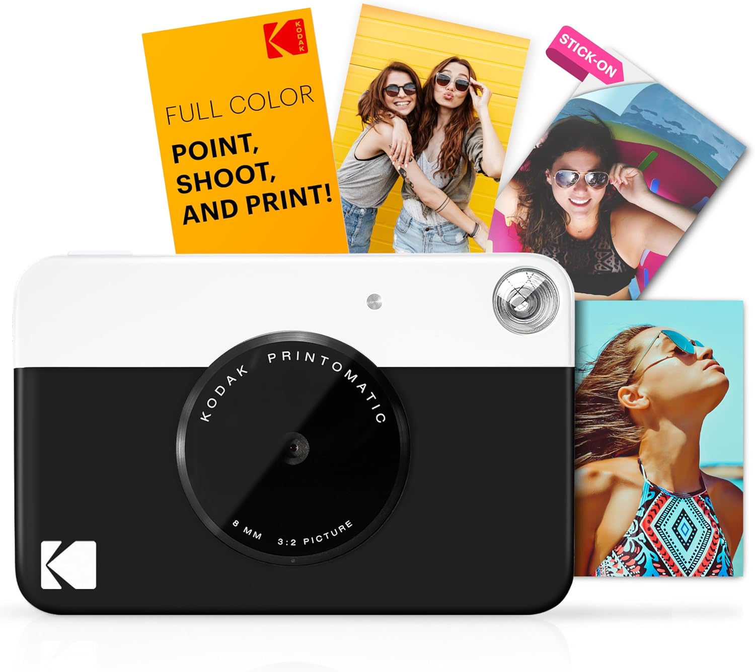 Kodak Printomatic Full-Color Instant Print Camera Gift Bundle + Soft Case + Zink 2x3 Sticky Back Photo Paper 20pk + Album + Sticker Sets + Sticker Frames + Hanging Frames + Markers, Fun Gift - Black