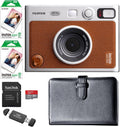 FUJIFILM Instax Mini EVO Hybrid Instant Camera Bundle, Includes: Mini Color Film (40 Exposures), 108 Pocket Mini Instax Photo Album and More (6 Items) (Brown)