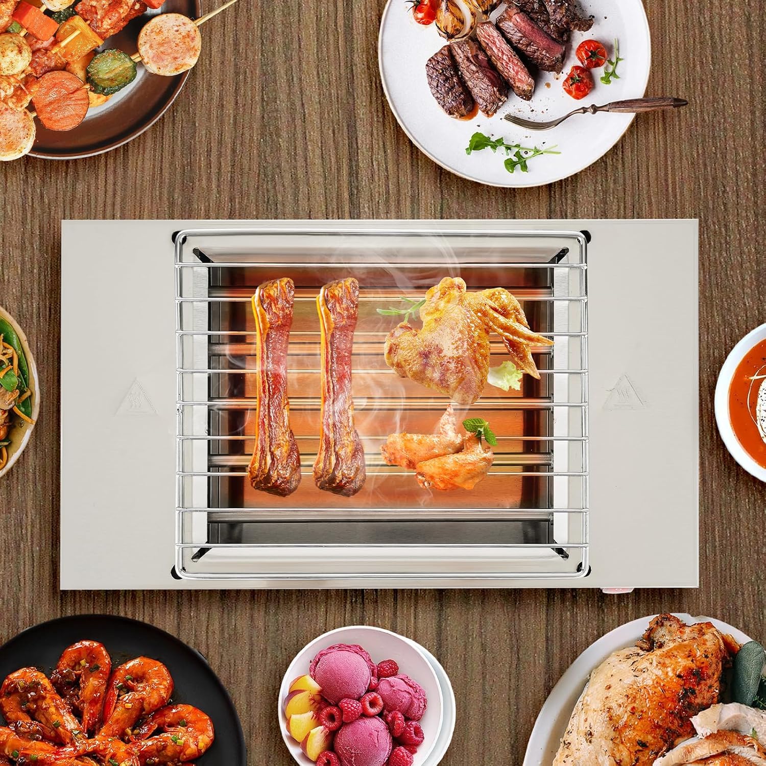 Stainless Steel Barbecue Electric Grill, Electric Smokeless Indoor Grill, Indoor Electric Grill for Cafe Restaurant Party Buffet 110V, 1500W