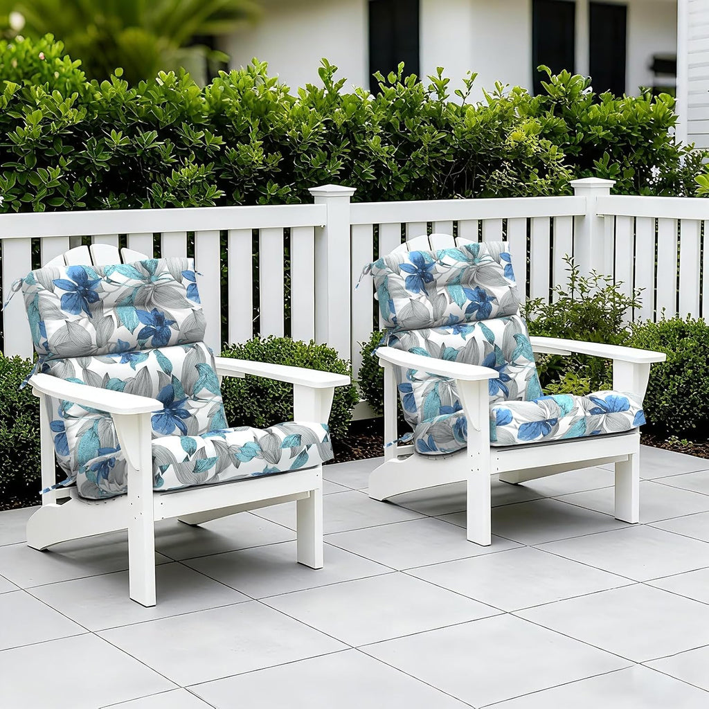 Outdoor High Back Chair Cushions Set of 2, Waterproof Seat Cushion Rocking Chair Cushion with tie 44×20×4 inch, Clemens Noir Blue